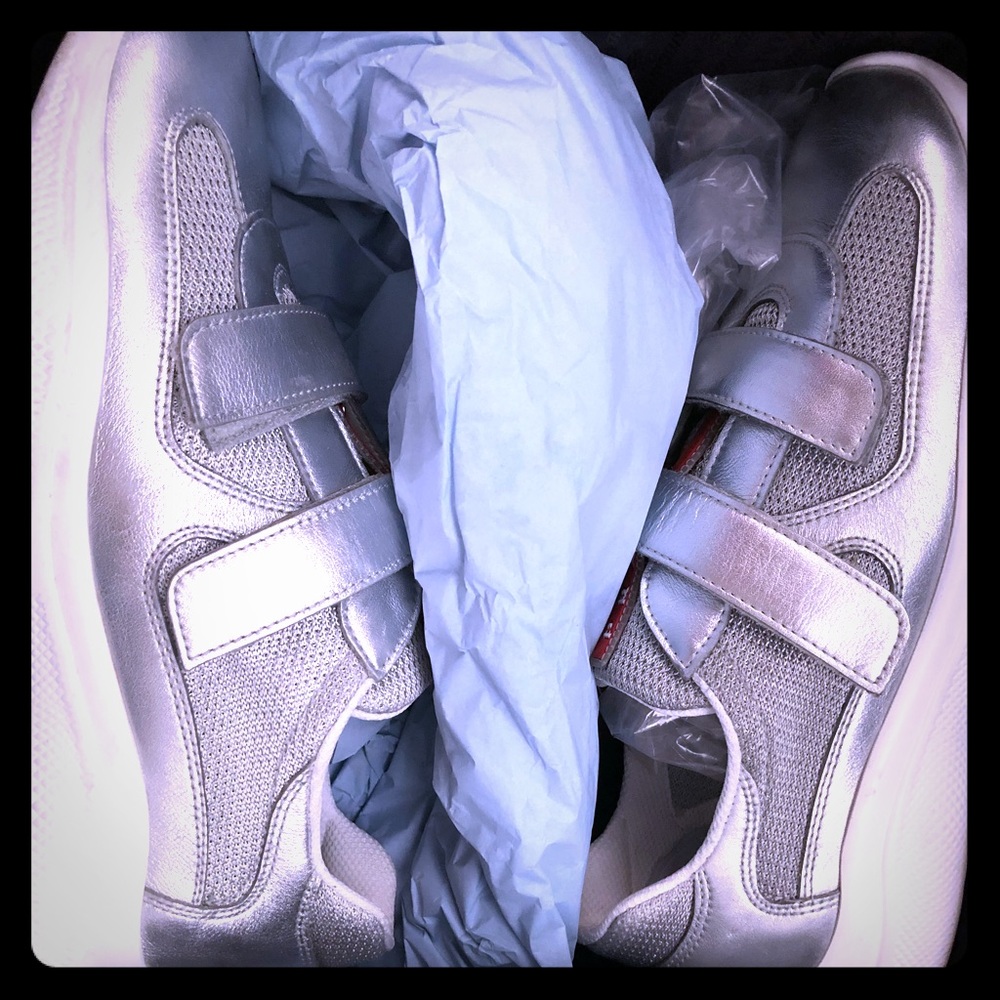 Prada Bianco Mesh and Leather Sneaker